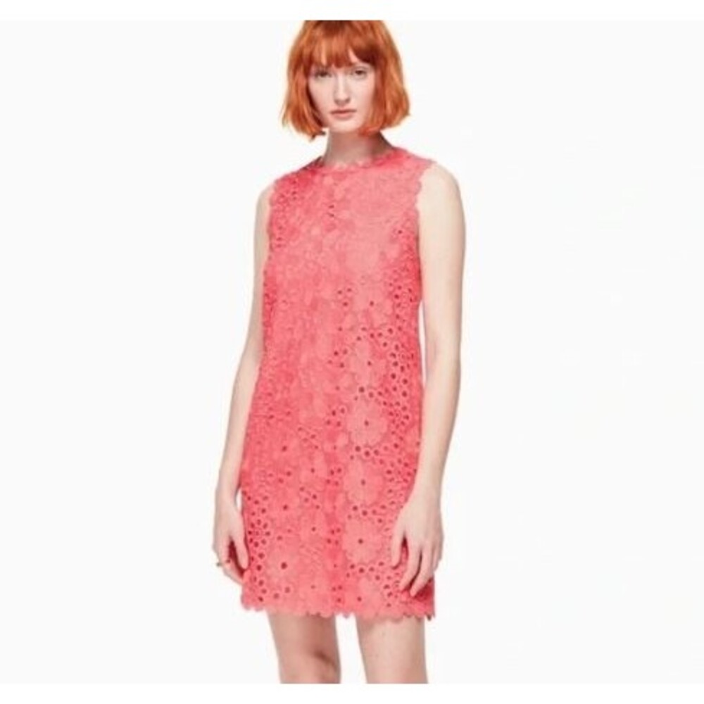 Kate Spade Dress Lace Shift Shore Thing Floral Embroidered Coral Pink 8 Medium